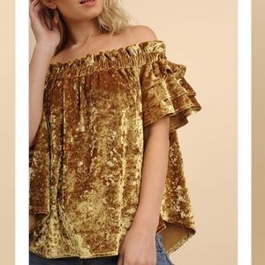 Crushed velvet off the shoulder top